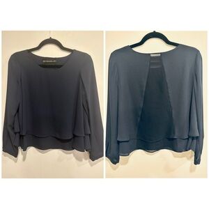 ZARA Basic Navy Blue Layered Chiffon Blouse Size S